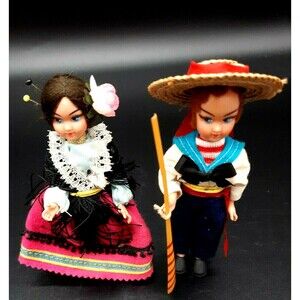 Vintage Set of 2 Creazioni Originali LELA Venezia Italy 6.25" Souvenir Dolls